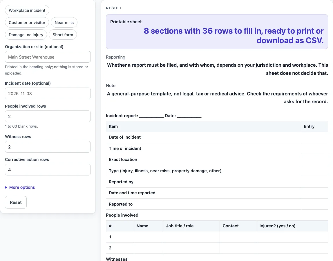 Incident report template example