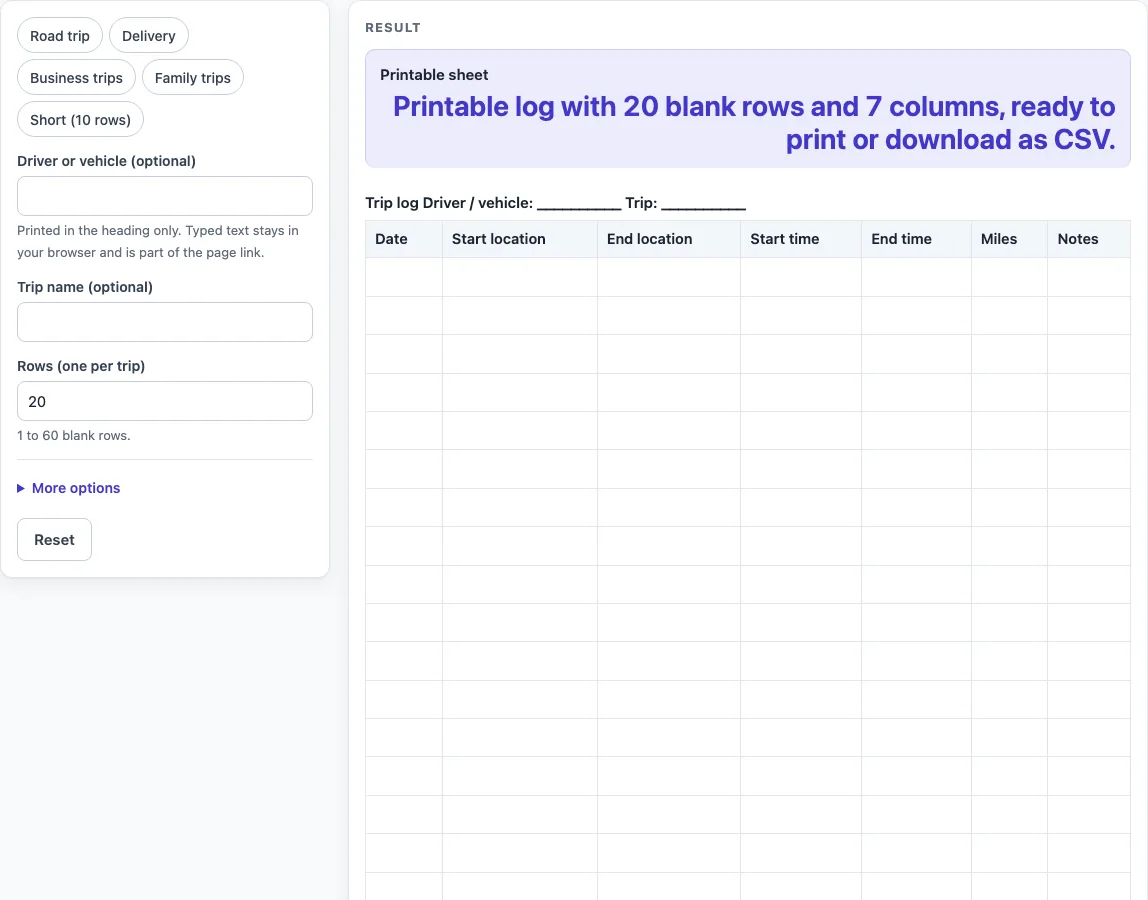 Trip log example
