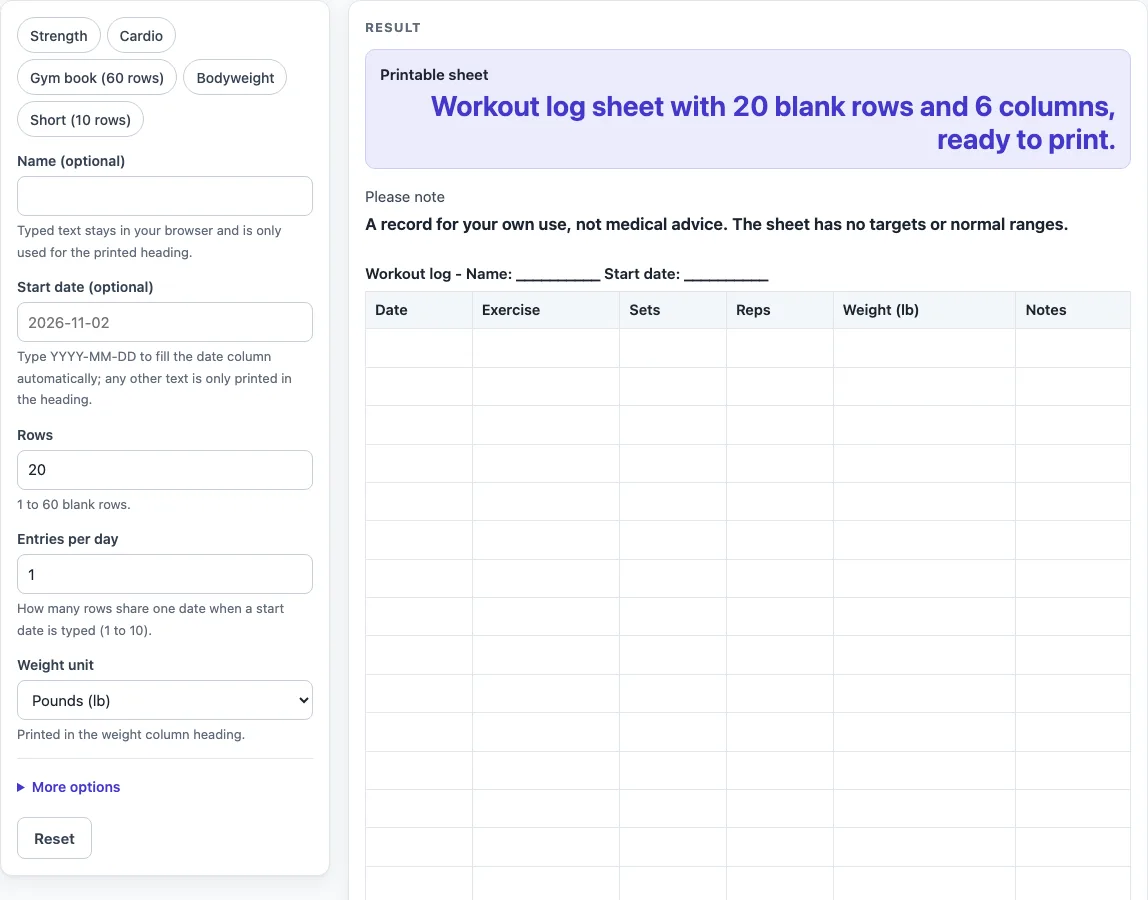 Workout log book example